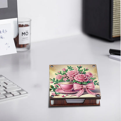JISHSHAY 2 PCS Diamond Art Note Box Flower Diamond Painting Note Pad Holder Tea Cup Gem Painting Gem Art Memo Boxes Mosaic Kits for Adults Embroidery Kit Memo Pad Holder, Contains 120 Sheets of Paper