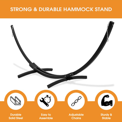 Lazy Daze Hammocks 12 Ft Heavy Duty Steel Arc Hammock Stand with Carabiner and Chain, 2 Person Weather-Resistant Curved Stand for Outside, Backyard, Patio, 500 Lbs Capacity, Wood Grain