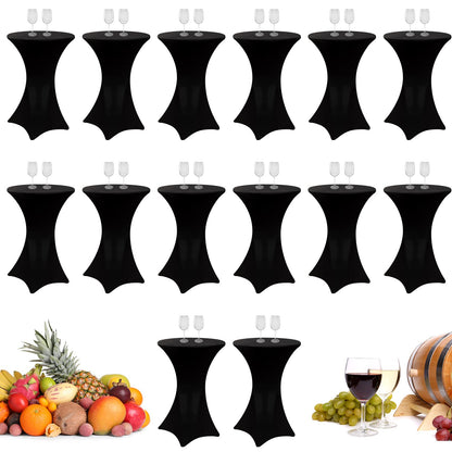 Linyuthia 14 Pack Spandex Cocktail Table Cover Bulk 24 x 43 Inch Round High Table Stretch Bistro Tablecloths for Wedding Bar Banquet Graduation Day Party (Black)