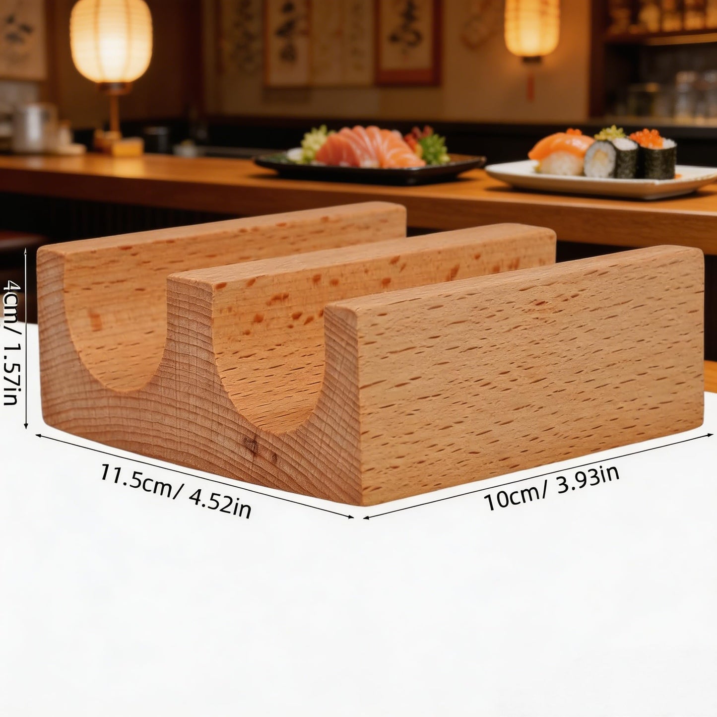 TUESMEILL Sushi Taco Holder:Wooden U Shaped Sashimi Plate Japanese Food Serving Tray Taco Display Stand Sashimi Rack for Home Restaurant Party Food Serving and Display (2 Slot )