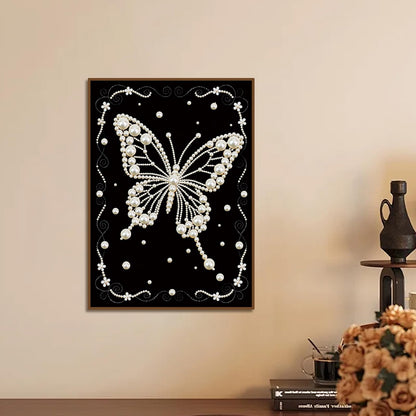 MVVMTOP Pearl Diamond Painting Kits for Adults Beginners, 5D DIY Butterfly Diamond Art with Half Round Pearl Drills and Crystal Rhinestones, Sparkling Diamond Dots Craft for Home Wall Decor