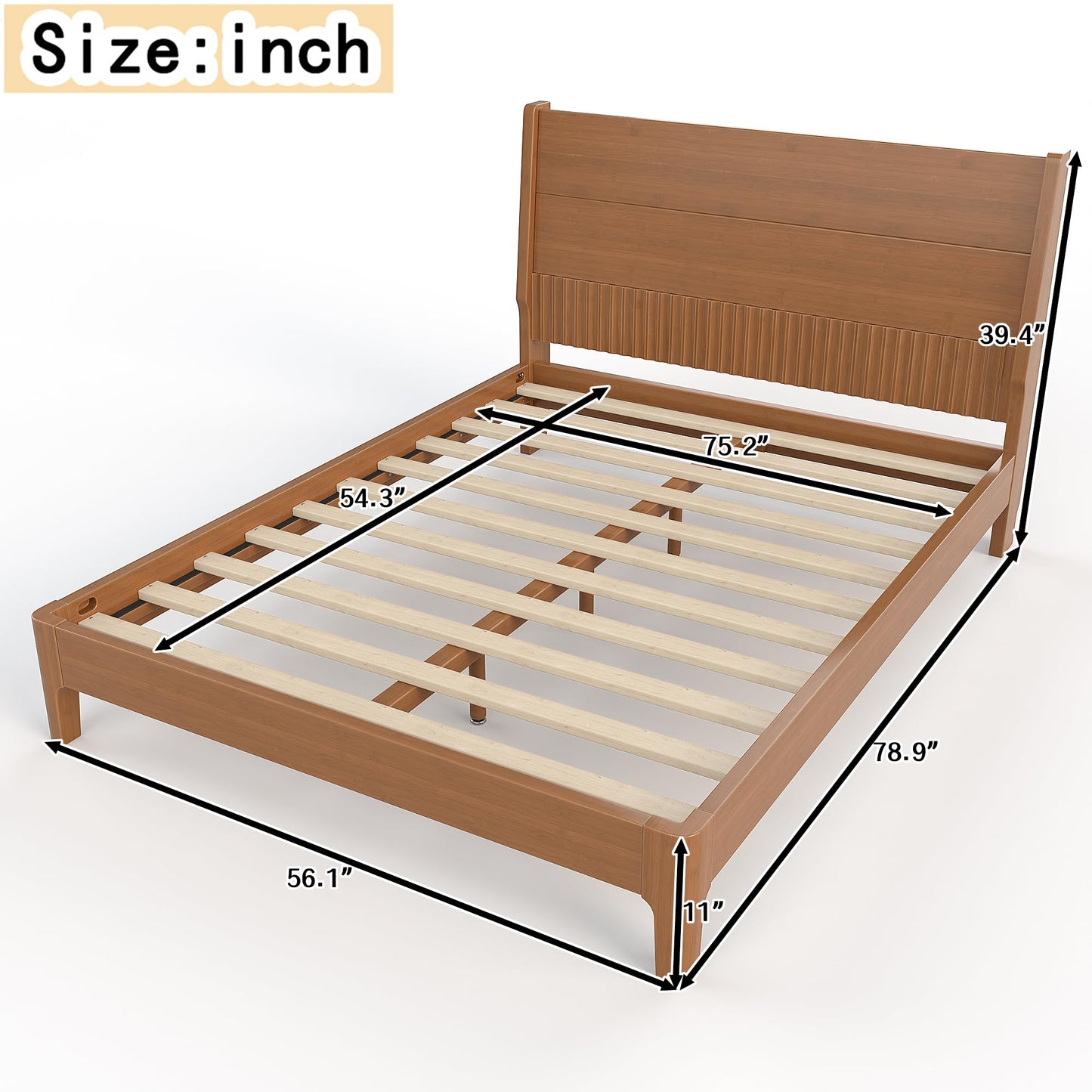 Bellemave Full Size Bed Frame with Headboard, Solid Bamboo Platform Bed Frame & Wood Slats Support 500LBS, Japanese Bed Frame Full Size, No Box Spring Needed, Easy Assembly, Noise Free, Warm Brown