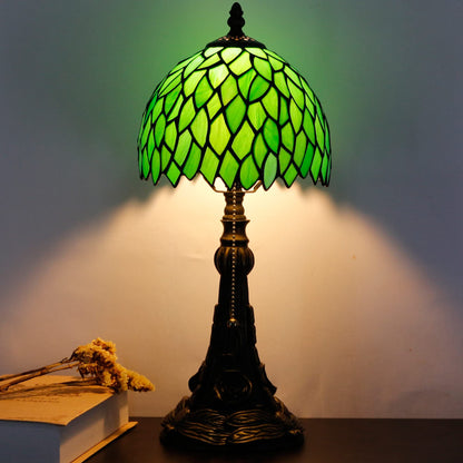 SYETL Small Tiffany Lamp Mini Stained Glass Desk Lamp Vintage Table Lamp Tiffany Style Night Light 8X17.5 Inch (Green Wisteria Leaves Style)