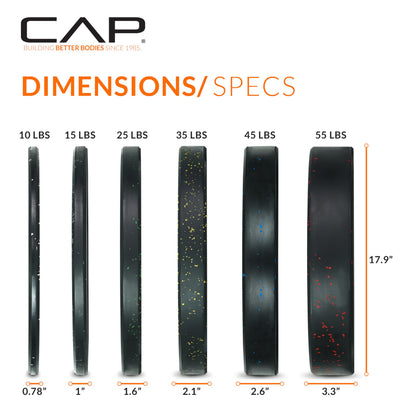 CAP Barbell Economy - Speckled Olympic Bumper Plate Set with Color Logo, Black, 370 lbs Set