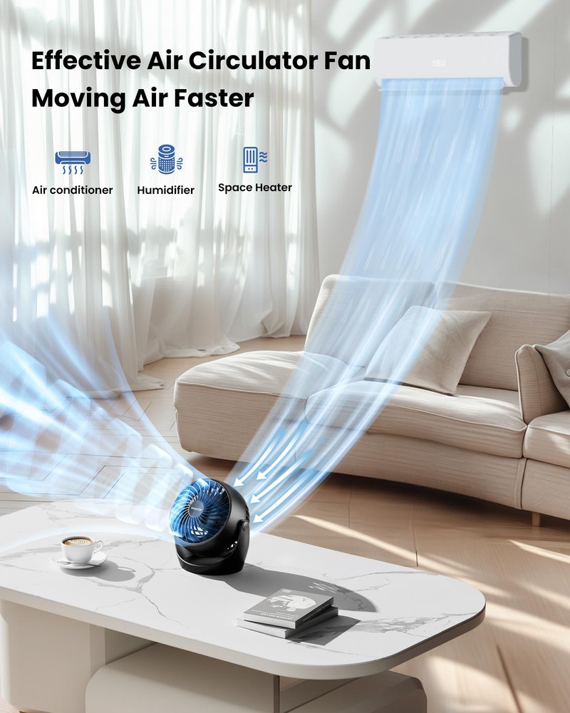 Gaiatop Desk Fan, 5-Inch Portable Electric Table Desktop Air Circulator Fans, Small but Powerful with 3 Speed 360° Adjustable Tilt for Cooling Home Dorm Office Bedroom Bathroom Kitchen, Black