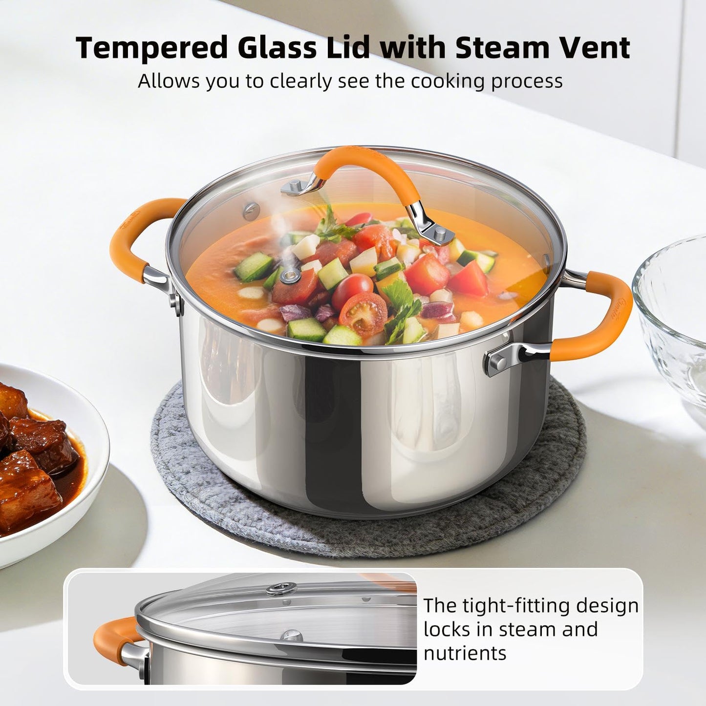 Ciwete Stainless Steel Stock Pot, 11 Quart Soup Pot with Lid, Heavy-Duty Thick Bottom Induction Cooking Pot for Pasta, Stew & Simmering, Fast Heating, Compatible with All Cooktops, Dishwasher Safe