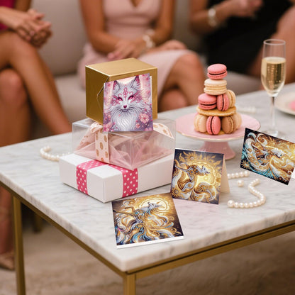 JZHYOAN 6 Packs Animal Diamond Painting Greeting Cards Kits for Adults DIY Nine-Tailed Fox Diamond Art Birthday Card with Envelopes Art and Craft Card Making Kits for Birthday Holiday Congratulation