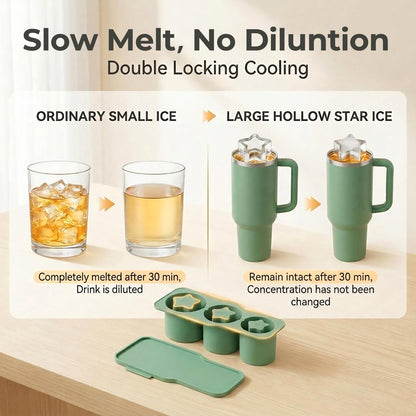 SpaceTime Ice Cube Tray for 30oz Tumbler Cups,Silicone Hollow Cylinder Ice Cube Mold with Lid,Reusable Large Ice Cubes Trays for Freezer Drinks,Whiskey,Cocktails & Juice,Easy Fill & Release (Star)