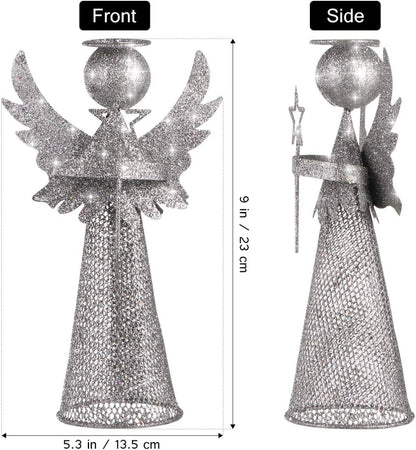 PRETYZOOM Christmas Silver Angel Tree Topper, Exquisite Glitter 3D Angel Figure Ornament for Party Home Xmas Tree