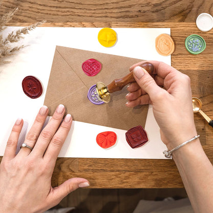 Draupnir Wax Seal Stamp Kit, 21pcs Vintage Classic Sealing Wax Stamp Heads with Wooden Handle, Gold, Ideal for Wedding, Party Invitations, Gift Wrapping