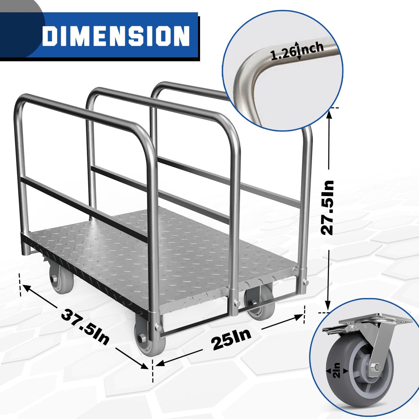 Panel Cart, Heavy Duty Flatbed Cart with 5In Swivel Caster 2000LBS Weight Capacity Lumber Drywall Mattress Cart Transporting Heavy Loads with Ease and Efficiency 2PCS Straps for Platform Truck