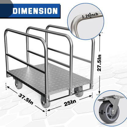 Panel Cart, Heavy Duty Flatbed Cart with 5In Swivel Caster 2000LBS Weight Capacity Lumber Drywall Mattress Cart Transporting Heavy Loads with Ease and Efficiency 2PCS Straps for Platform Truck