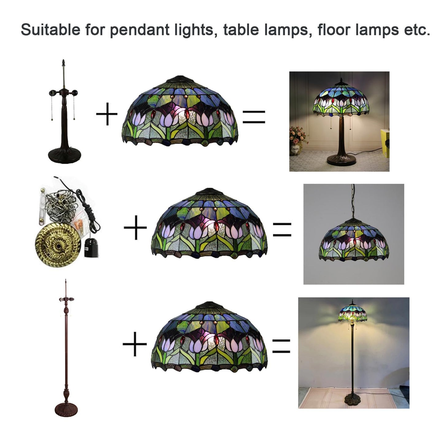 16-Inch Tulip Lampshade Replacement, Tiffany Style Floral Stained Glass Lamp Shade Only for Table Lamps Pendant Lamps Floor Lights