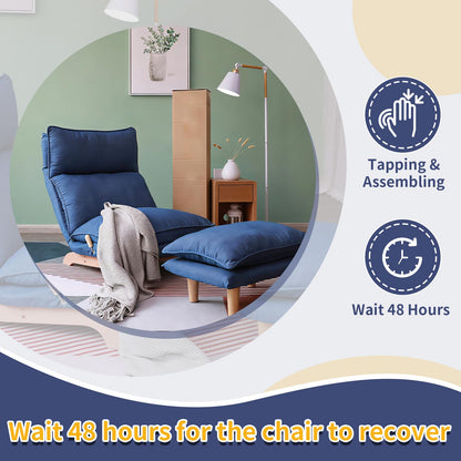 Dark Blue Lazy Floor Lounger with Ottoman, Adjustable Floor Chair Bean Bag Style Tatami Sofa with Thick Cushions and Back Support, Comfy Lounge Seating for Adults, Gaming & Bedroom Relaxation