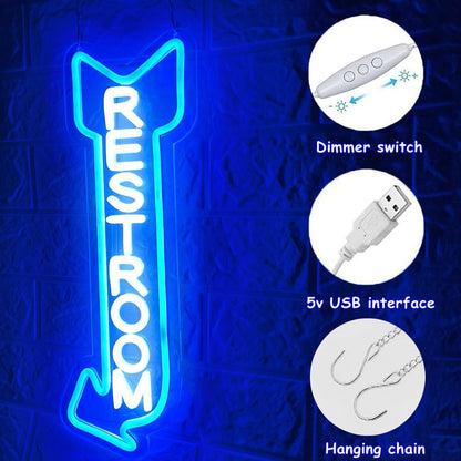 Restroom Neon Sign,Toilet Neon Light with Arrow for Bar,Restaurant,Store,Bathroom Office Hotel Wall Decor