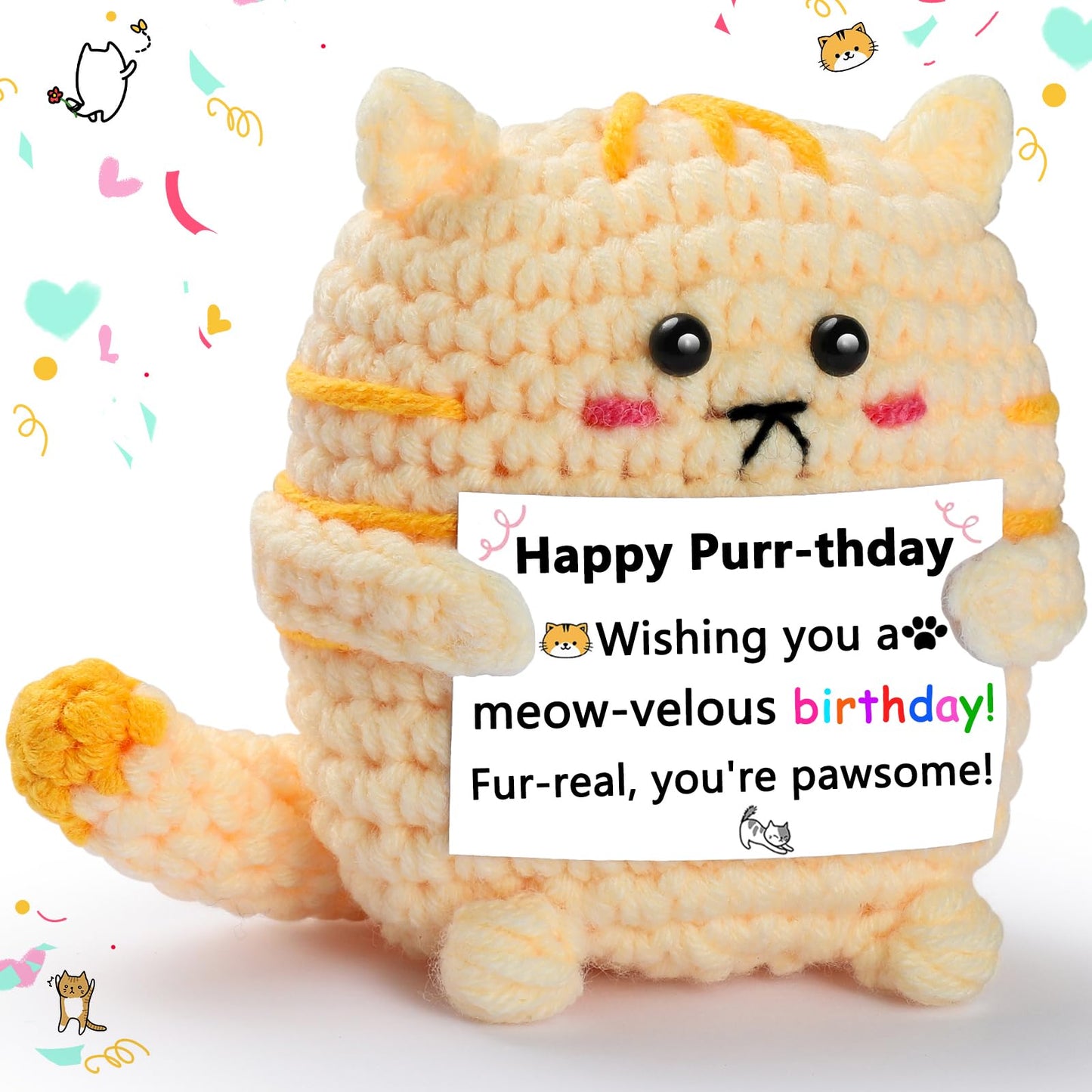 YWQZBHEMO A Little Birthday Cat to You - Crochet Positive Gifts, Funny Handmade Knitted Emotional Positive Cat - Happy Birthday
