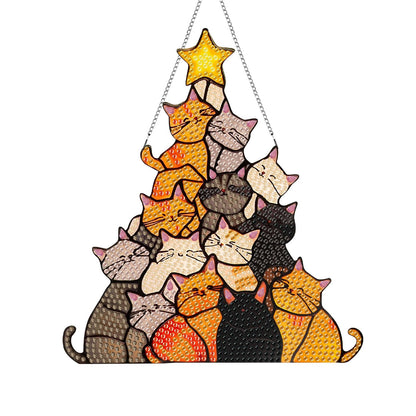 Cat Hanging Diamond Art Kits for Adults, Cat Diamond Painting Suncatchers, 5D Gem Art, Sun Catchers Indoor Window Acrylic DIY Crafts for Gift Home Decor