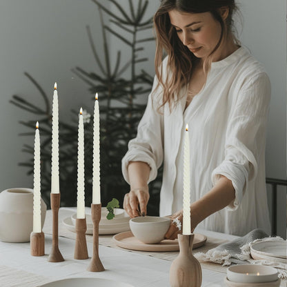 Ivory Taper Candles Stick Spiral Twisted Candles-Set of 12 for Decoration Weddings Party Church-Unscented Dripless Candles,10inch(F-Ivory)