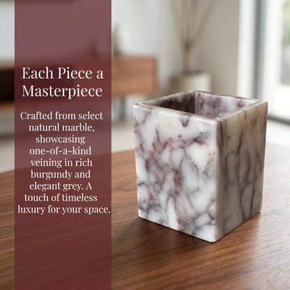 KEBTN Natural Calacatta Viola Marble Pen Holder, Luxury Square Organizer Cup, Multi-Use Hand-Polished Storage for Desk, Bathroom Vanity, Kitchen Utensils & Makeup Brushes, 2.95” x 3.74”