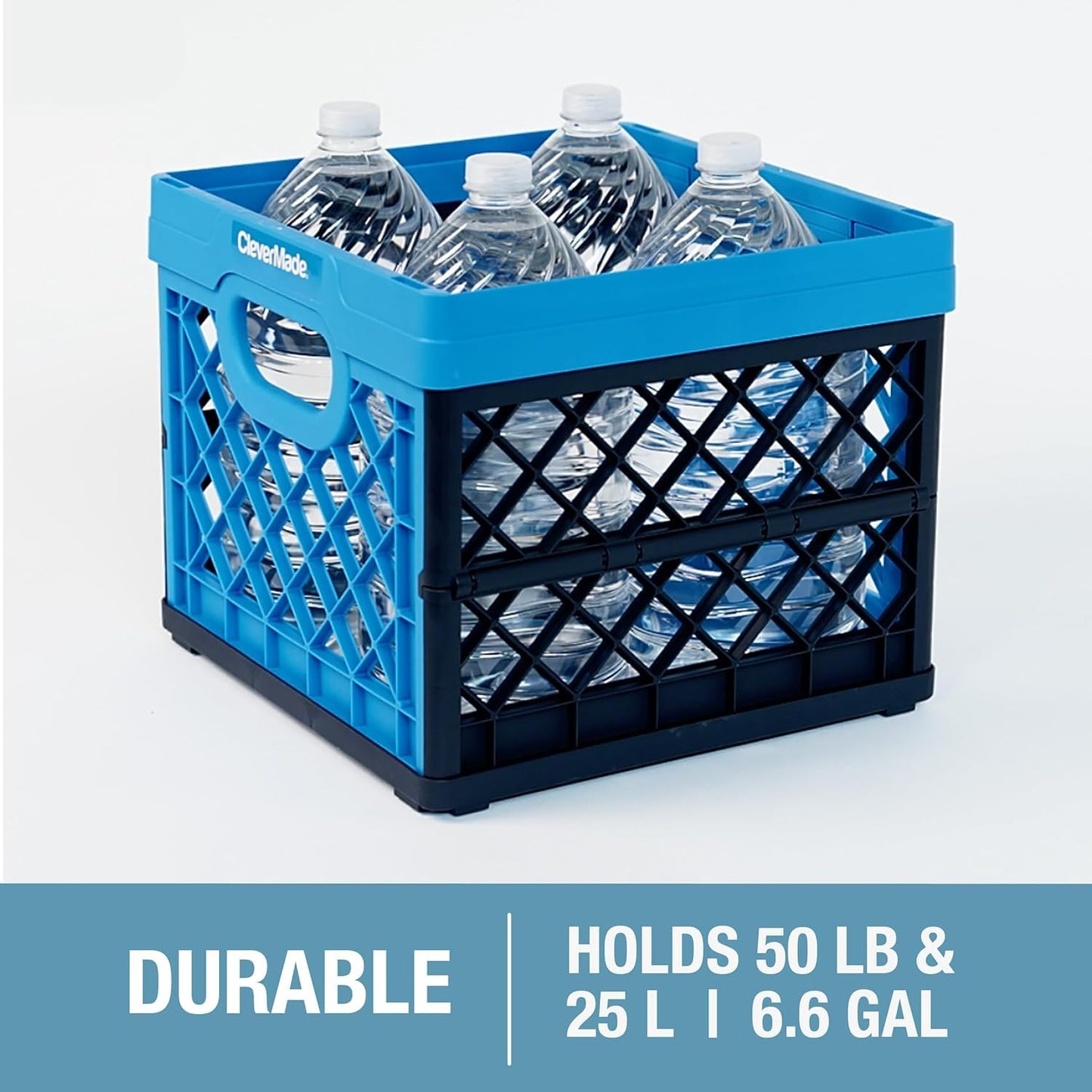 CleverMade Collapsible Milk Crate, Obsidian, 1PK - 25L (6 Gal) Stackable Storage Bins, Holds 50lbs Per Bin - Clevercrates are Heavy Duty, Plastic Collapsible Storage Crate for Multi Purposes