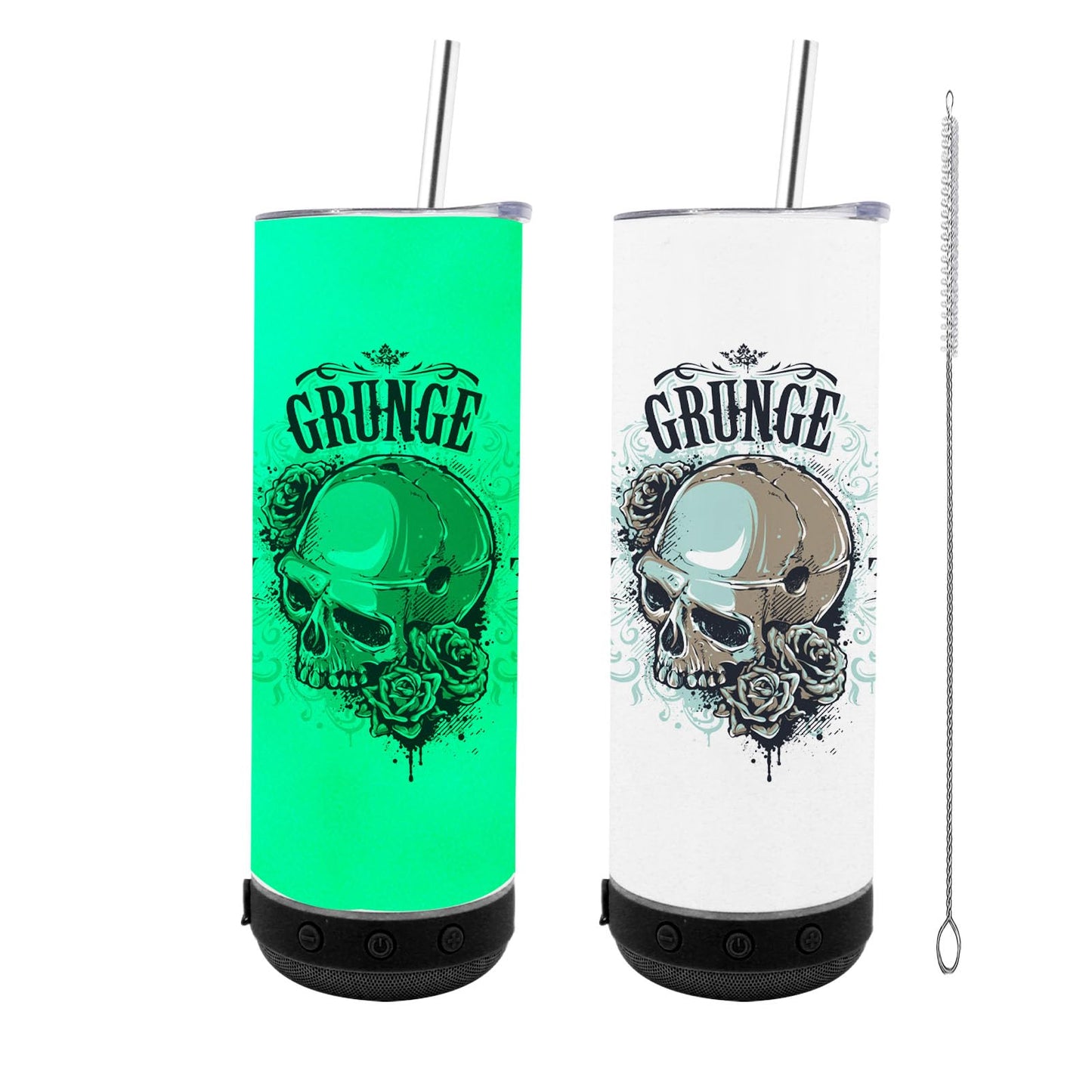 ZREGGUR 20oz 1pack sublimation Music Speaker Tumbler Blank Bulk Black with Glow Green,Straight music mug with straw, lid, straw brush,Reusable Travel Coffee Mug For Men and Women