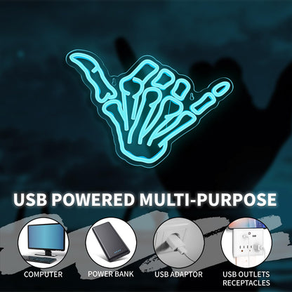 Skeleton Hand Neon Sign,Shaka Skull Hand Neon Signs for Wall Decor Bedroom Home Decor Bar USB Powered LED Neon Light Art Neon Wall Sign Decoration Light(blue)