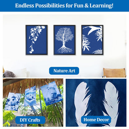 Sun Print Paper Kit Cyanotype Paper Blueprint Papers for Arts Crafts DIY Project High Sensitive Papers Fun Solar Craft Activities (50 Sheets & 1 PVC Cover)