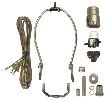 B&P Lamp® Antique Brass Finish Table Lamp Wiring Kit with a 7 Inch Harp and Push-Thru Socket