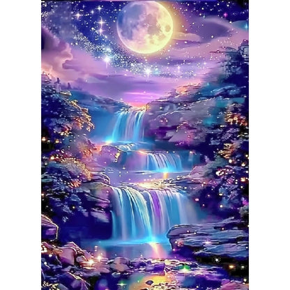 MOMDEDP 5D Diamond Painting Kits for Adults, Landscape Scenery Diamond Art Kit, Waterfall DIY Full Round Drill Diamond Dot Gem Art Kits for Beginners, Home Wall Decor 12x16 Inch