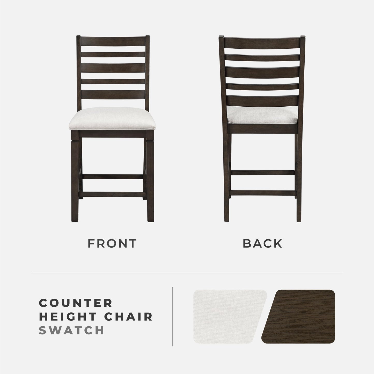 Lexicon Counter Height Chairs, Set of 2, Wood Frame, Ladder Back, Beige Textured Fabric Upholstered Dining Chairs with 25.5 Inches Seat Height, Bar Stools for Kitchen/Dining Room, Dark Espresso