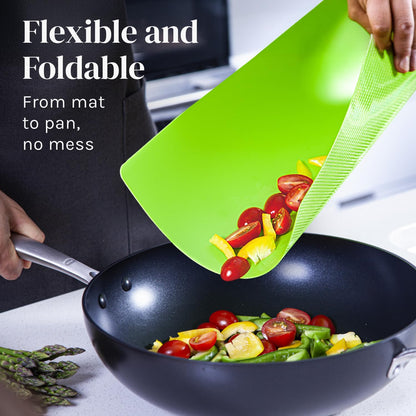 Extra Thick Flexible Plastic Cutting Board Mats with Food Icons & EZ-Grip Waffle Back, (Set of 6) Dishwasher Safe Vibrant