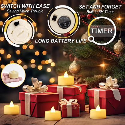 BEICHI 12-Pack Timer Tea Lights Candles Battery Operated, LED Tea Lights, Built-in 6 Hours Timer, Flameless Fake Candles, Tea Light Flickering Votive Candle 1.5'' D x 1.3'' H (Ivory Shell)