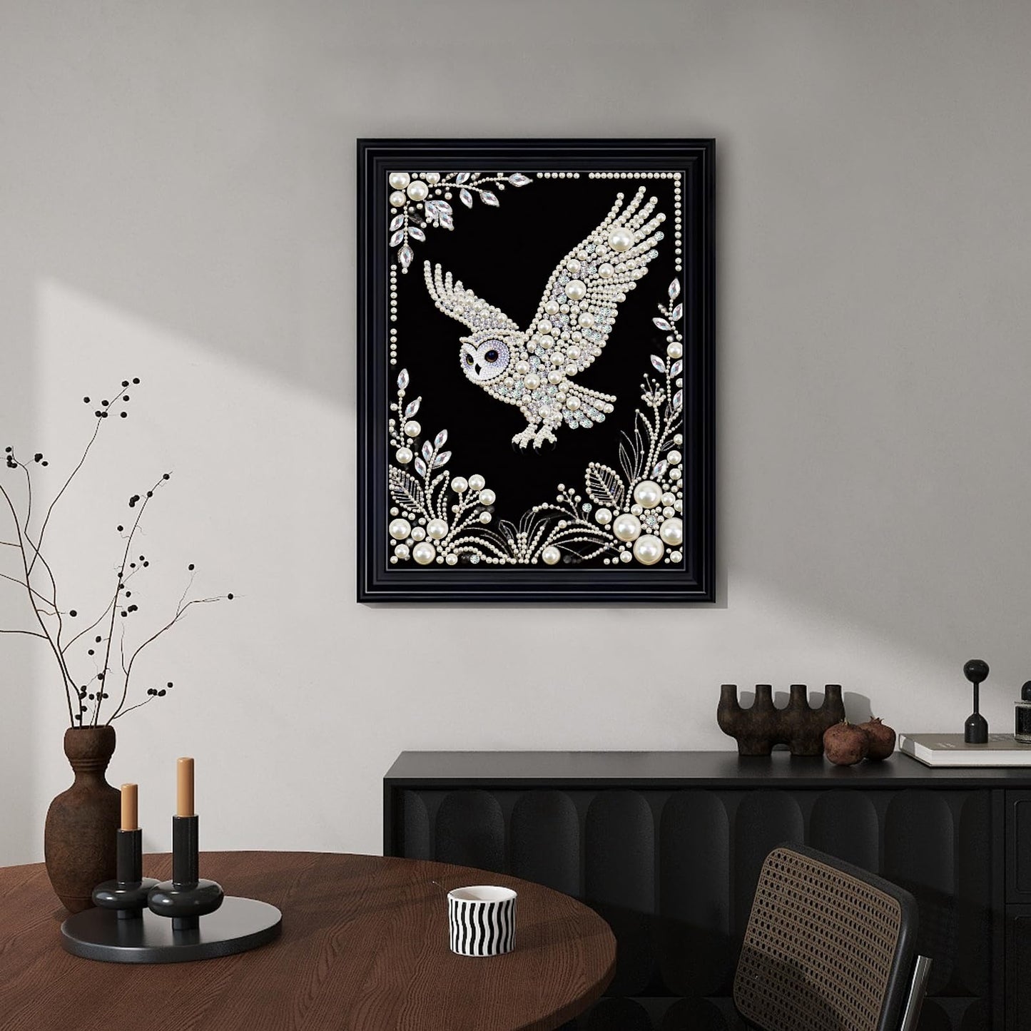 MVVMTOP Pearl Diamond Painting Kits for Adults Beginners, 5D DIY owl Diamond Art with Half Round Pearl Drills and Crystal Rhinestones, Sparkling Diamond Dots Craft for Home Wall Decor