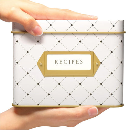 Jot & Mark Decorative Recipe Tin Box for 4” x 6” Cards, Greeting Card Holder