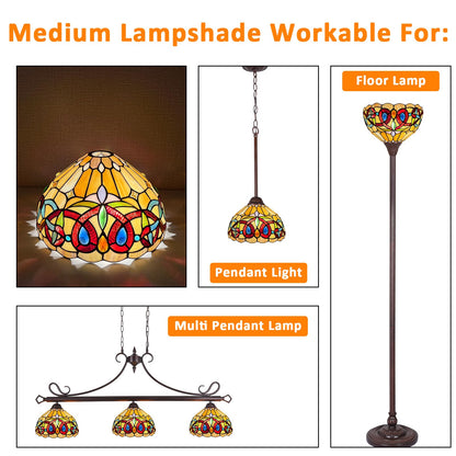 Capulina Tiffany Lamp Shade 12 Inches Wide Accessories Replacement Cream Brown Style Stained Glass Lampshade for Torchiere Floor Lamp and Pendant Light