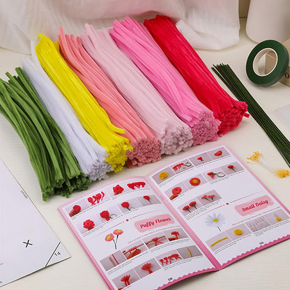 HUEYTON 450Pcs Pipe Cleaners Pink Flower Bouquet Craft Kit, Assorted Pink Chenille Stems for DIY Art, Ideal for Party Decor, Home Accents & Handmade Gifts