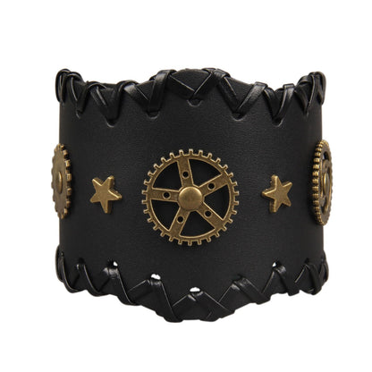GelConnie Mens Bracelets Leather Cuff Steampunk Alloy Gear Leather Wristbands for Men Women Bracelets Cuff Bangle Jewelry