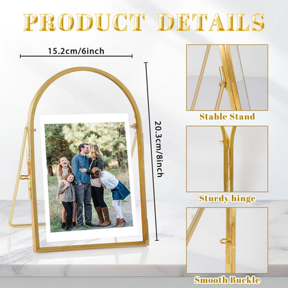 Himitimi Double Glass Frame for Pressed Flowers, 6x8 Inch Handmade Pressed Flower Frame Metal Floating Picture Frame for Tabletop Display DIY Artwork Home Decor(Arched, Gold)