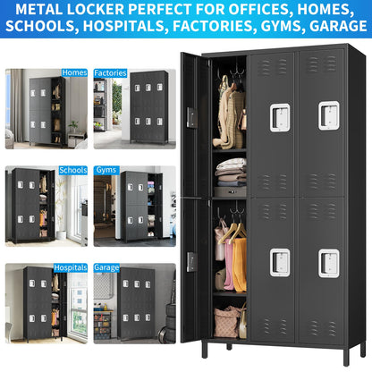 BouPower 72" Tall Metal Lockers for Employees with 12 Hooks and 9 Shelves, 6 Doors Office Storage Cabinet for Home, School, Gym, Office, Black