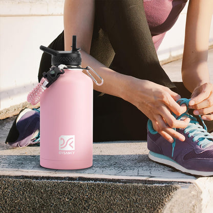 DYSANKY Insulated Water Bottle | Thickened Stainless Steel Vacuum Metal | Portable Sports Half Gallon Large Water Jug for Gym and Hiking with Straw, Carrier Bag, Handle Strap | BPA-Free 64 oz