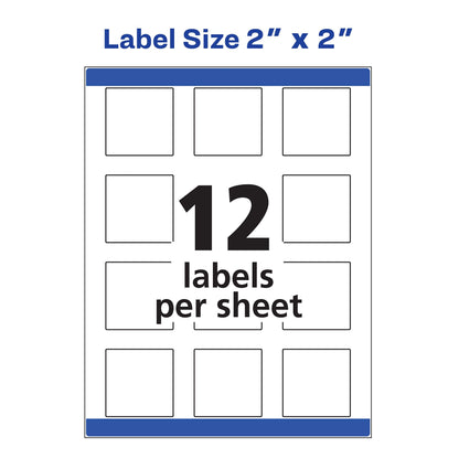 Avery Printable Square Labels, 2" x 2", Matte White, Laser & Inkjet Compatible, 300 Blank Labels Total, Great for Branding, Packaging, Events, and More (22806)