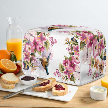 Toaster Cover Bird Flowers Painting, 2 Slice Washable Kitchen Appliance Covers for Bread Maker Oven