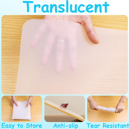 PABUSIOR Large Silicone Jewelry Crafts Mat: Non-Slip Translucent Silicone Pad, 14×20In (2/Pack), Heat Resistant, Nonstick, Clear Kids Mat for Epoxy Resin, Nail Art, DIY Sheet