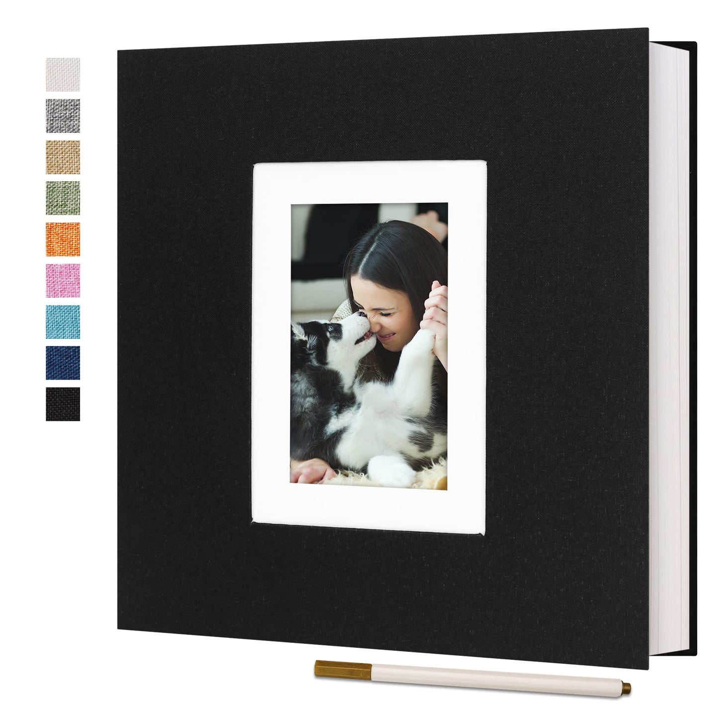 Vienrose Photo Album Self Adhesive for 2x3 4x6 5x7 8x10 Pictures DIY Scrapbook 40 Blank Pages Linen Cover Memory Book for Wedding, Baby Growth, Travel, Black