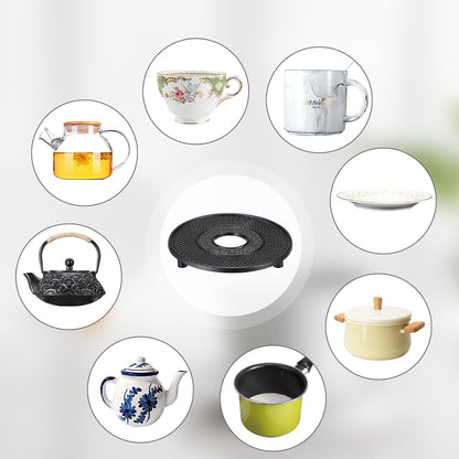 Sumnacon 2 Pcs Cast Iron Tea Pot Trivet with Rubber Covers, Vintage Kettle Trivet for Kitchen Dining Office Countertop