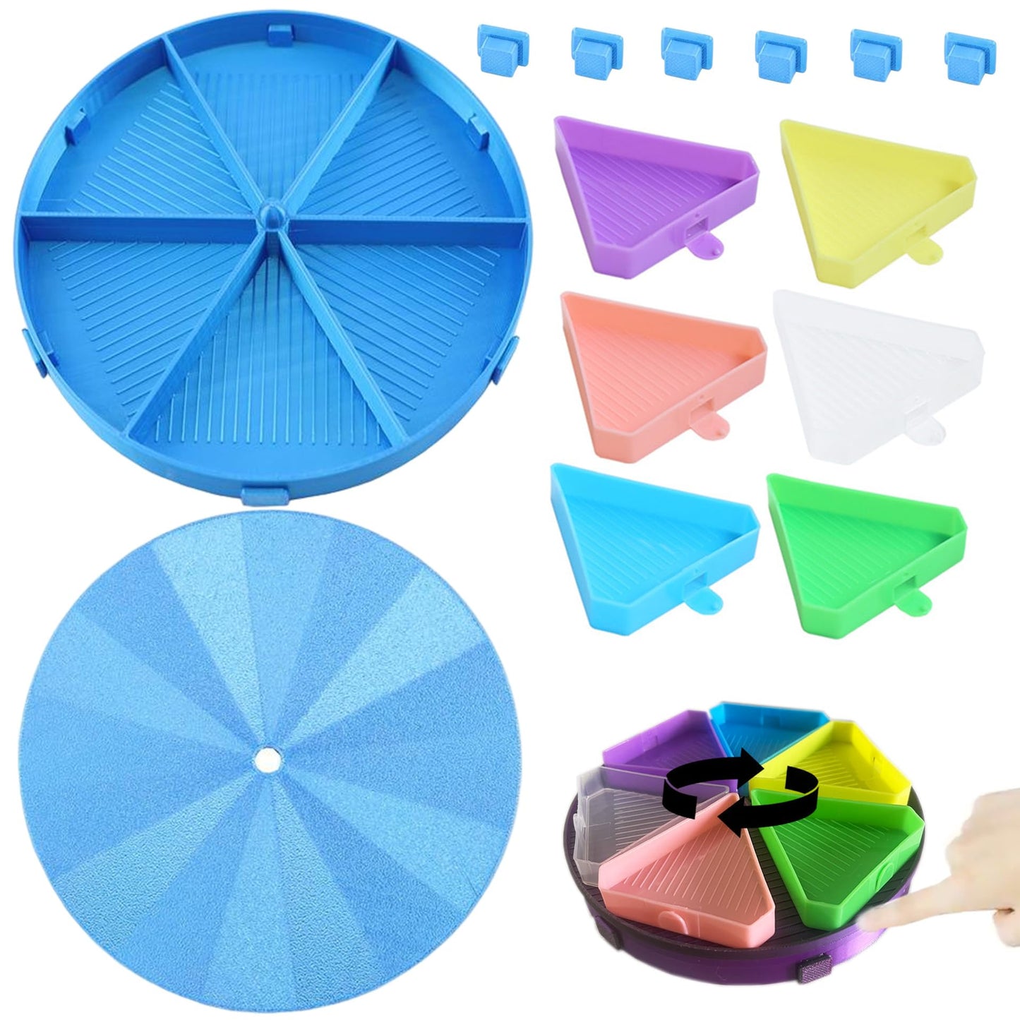 Diamond Painting Tray with Lid, 360° Rotation Diamond Art Storage Trays Kits for Adults, Bead Sorting Trays, Rhinestone Tray Organizer Accessories and Tools for 5D Diamonds DIY Crafts (Blue)