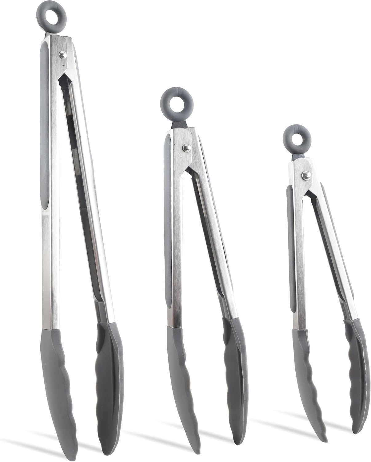 COOK WITH COLOR Stainless Steel Silicone Tipped Kitchen & BBQ Tongs Set, 3 Piece Tongs in Black