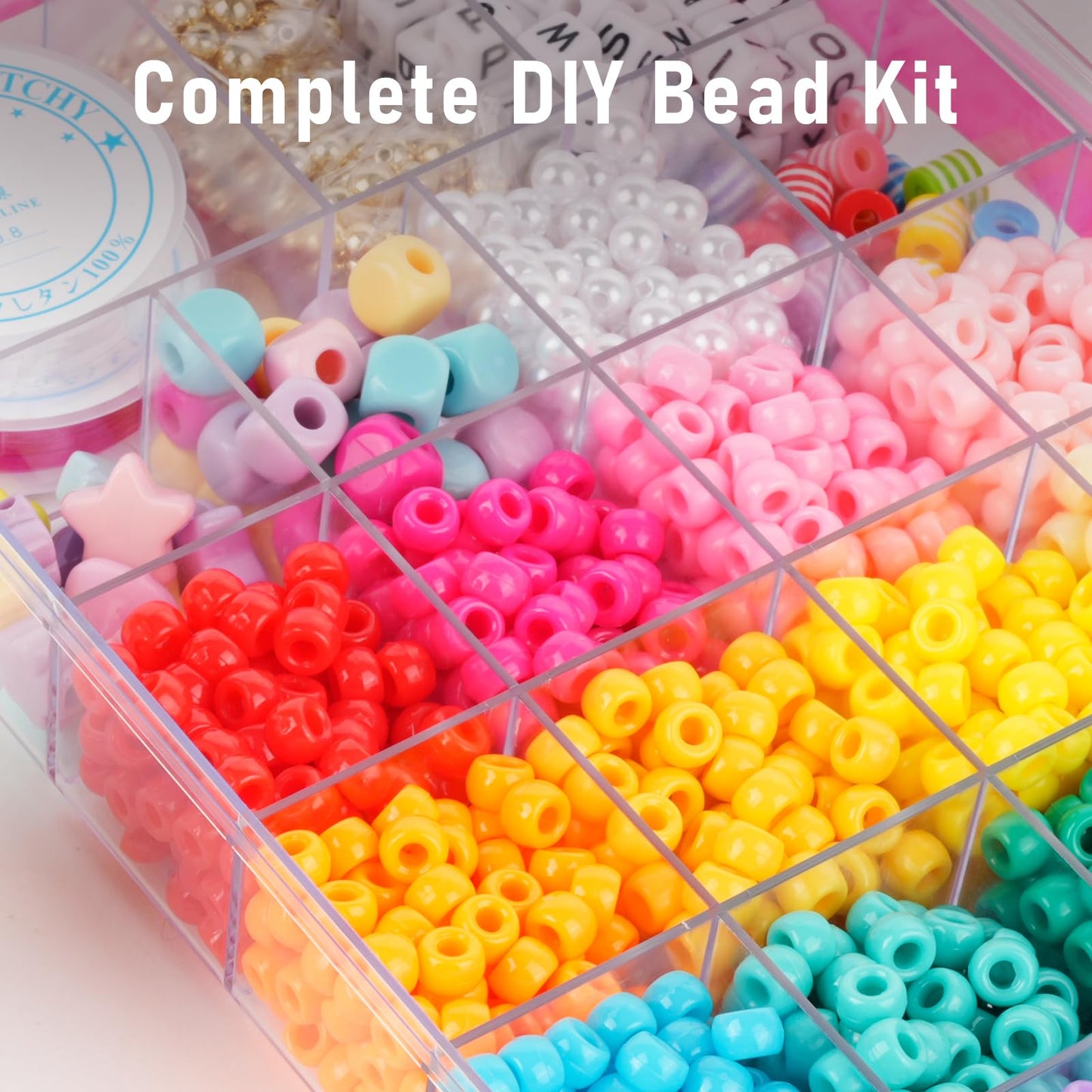 MAKERSLAND Pony Beads Bulk,Kandi Beads,Letter Beads for Friendship Bracelet Making Kits DIY Craft Keychains with Bead Board,Storage Box with Handle,Removable Tray for Kids Teens Adults Birthday Gift