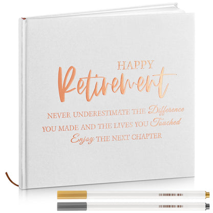 Resholder 2026 Retirement Guest Book with 2 Markers 8.7'' Square Hardcover Blank Guest Photo Signing Memory Book Happy Retirement Gift Party Supplies for Women Men Teacher Grad Decor (White,Classic)