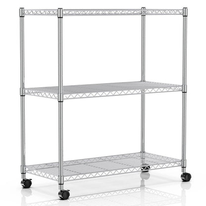 Simple Deluxe Heavy Duty 3-Tier Storage Shelves 750Lb Capacity, 24.02" D x 13.78" W x 29.92" H Adjustable Shelving Unit with Wheels, Chrome